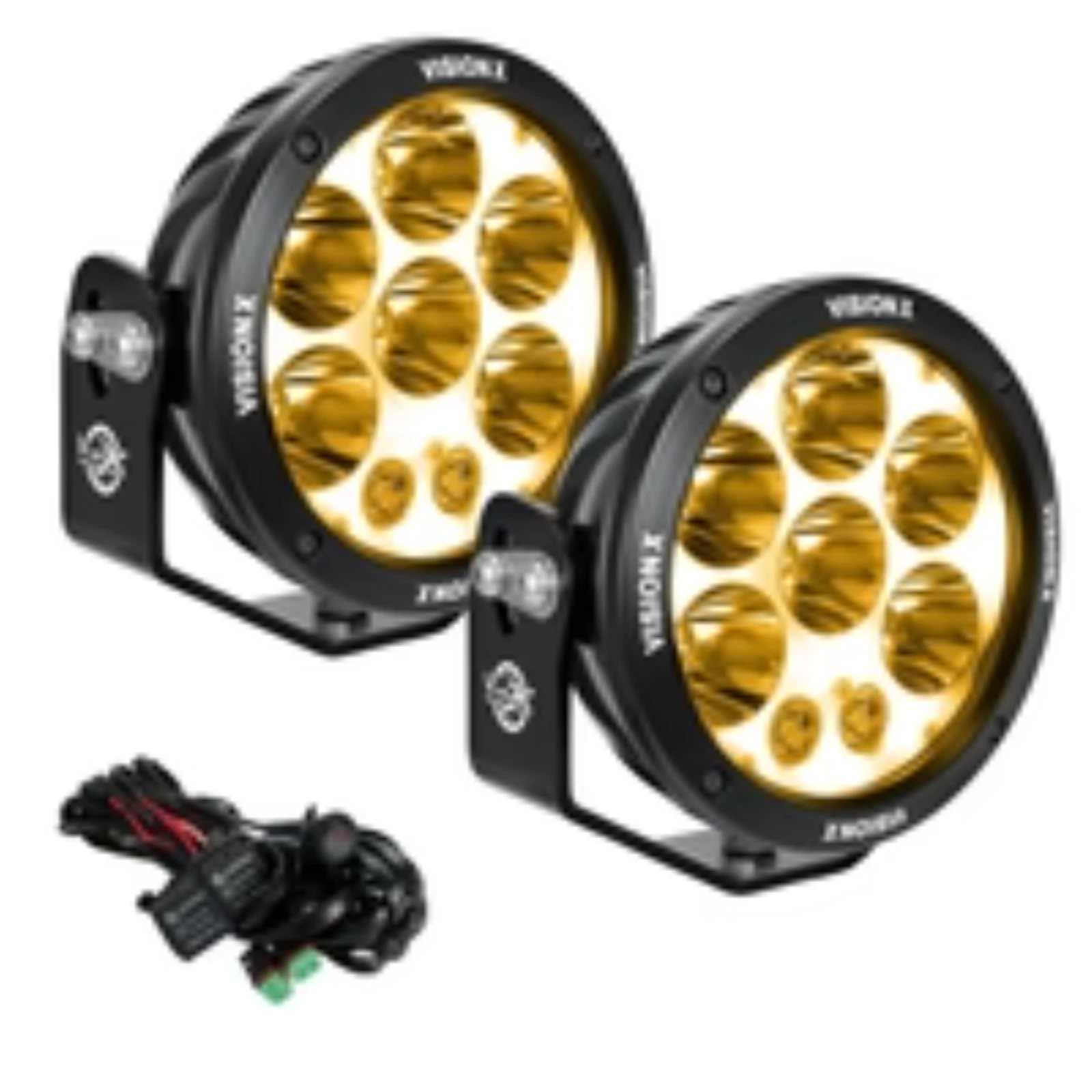 PAIR OF 6.7" CANNON ADV AMBER HALO 8 LED LIGHT MIXED BEAM INCLUDING HARNESS