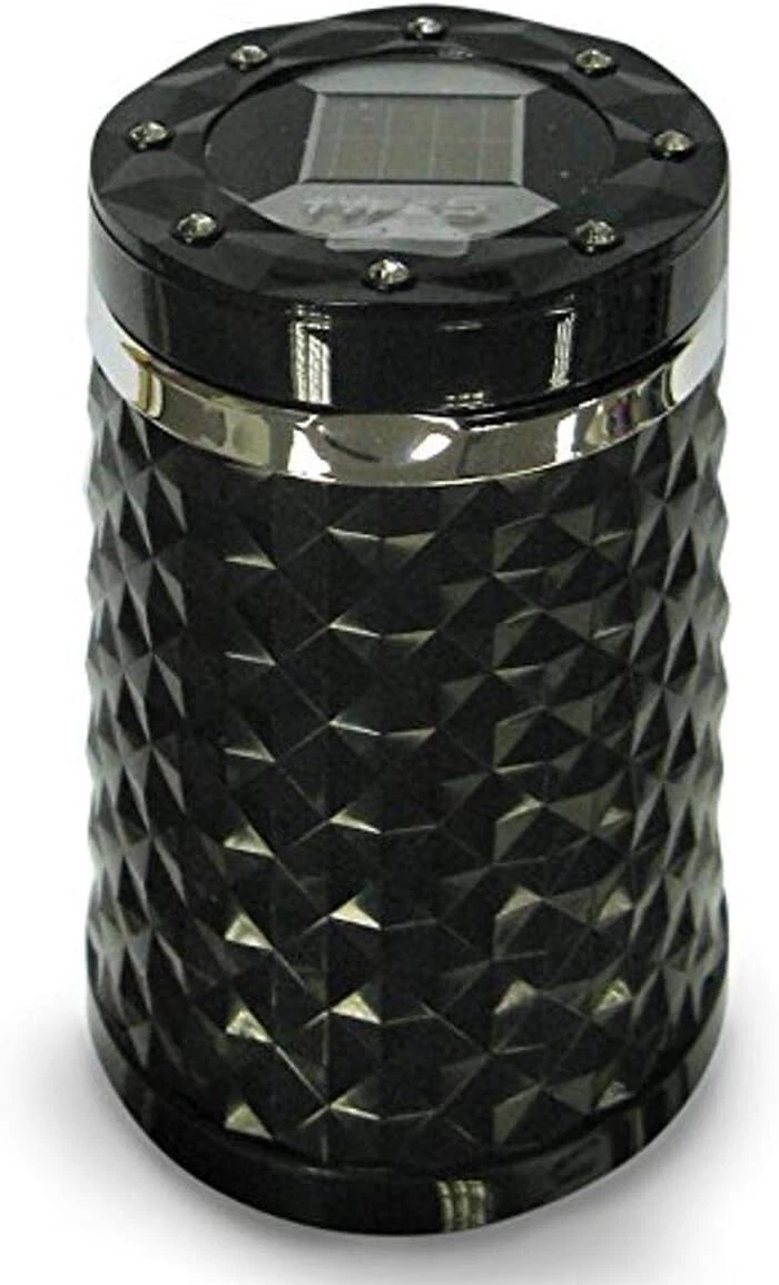 TYPE-S BLACK DIAMOND PRINT CAR ASH TRAY ASHTRAY WITH SOLAR POWER LED LIGHT LID