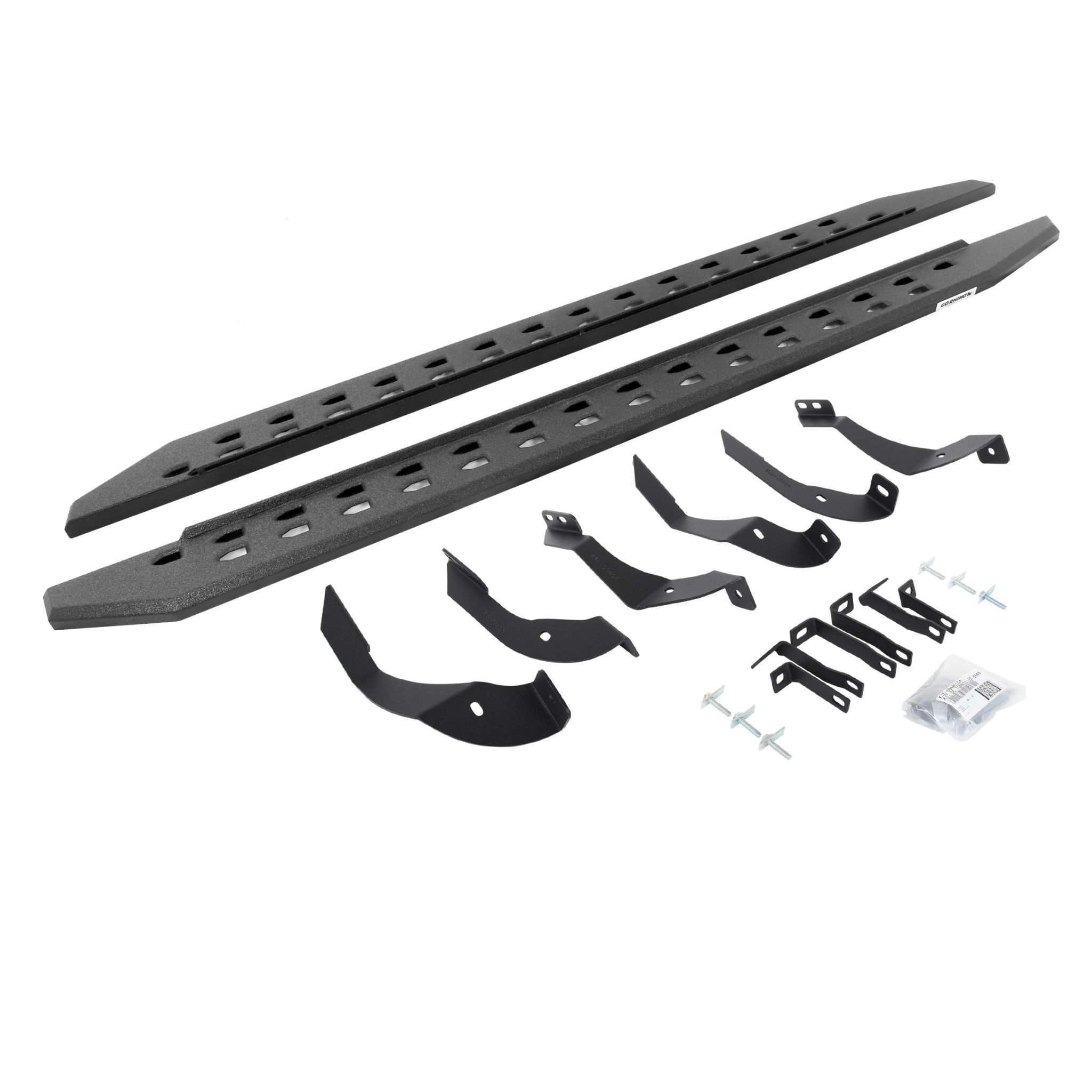 Go Rhino 69405187ST - RB20 Slim Line Running Boards With Mounting Brackets - Protective Bedliner Coating
