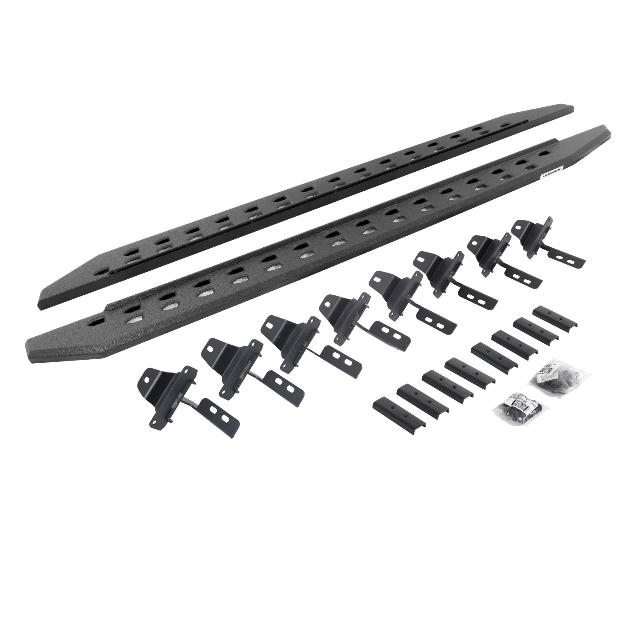 Go Rhino 69451687ST - RB20 Slim Line Running Boards With Mounting Brackets - Protective Bedliner Coating