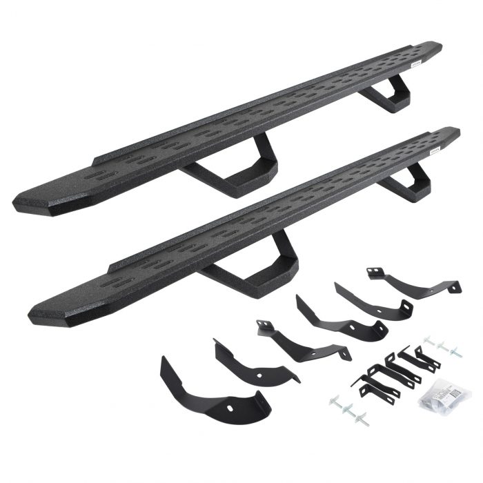 Go Rhino 6960518720T - RB30 Running Boards with Mounting Brackets & 2 Pairs of Drops Steps Kit - Protective Bedliner Coating