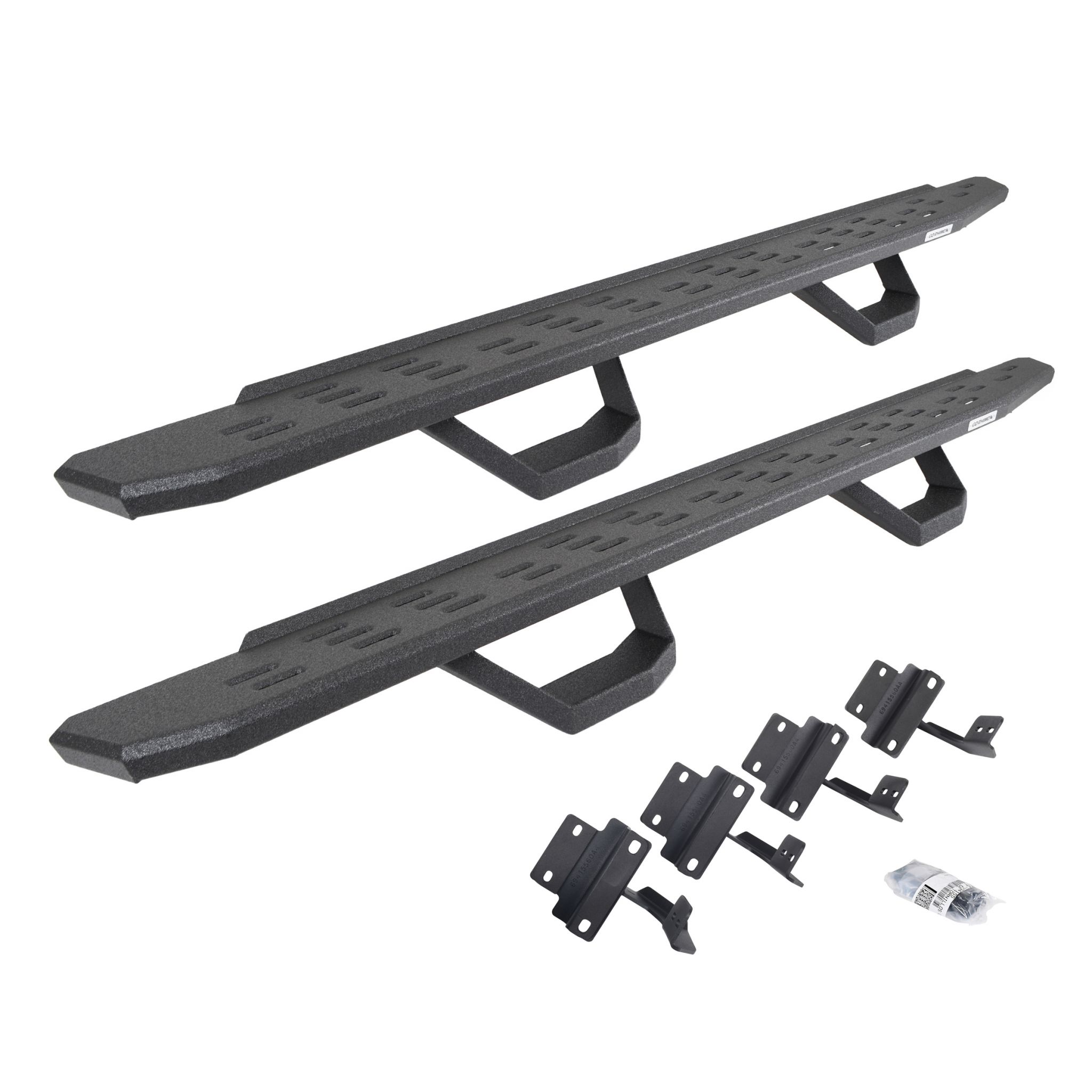 Go Rhino 6961778020T - RB30 Running Boards with Mounting Brackets & 2 Pairs of Drops Steps Kit - Protective Bedliner Coating