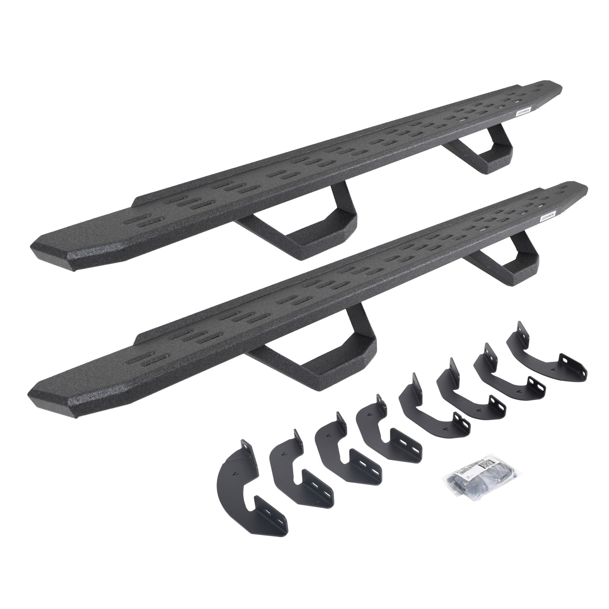 Go Rhino 6964158020T - RB30 Running Boards with Mounting Brackets & 2 Pairs of Drops Steps Kit - Protective Bedliner Coating