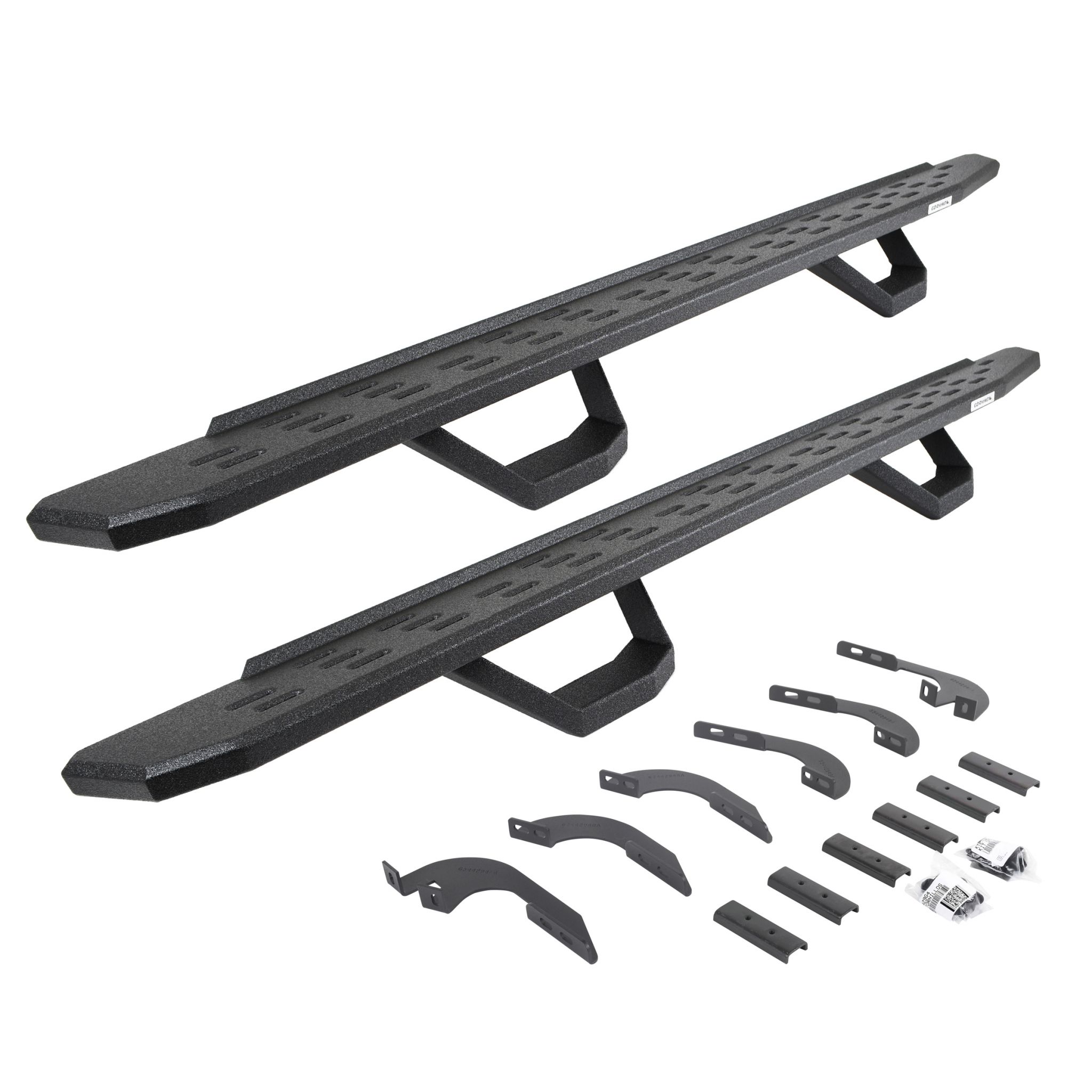 Go Rhino 6964298720T - RB30 Running Boards with Mounting Brackets & 2 Pairs of Drops Steps Kit - Protective Bedliner Coating