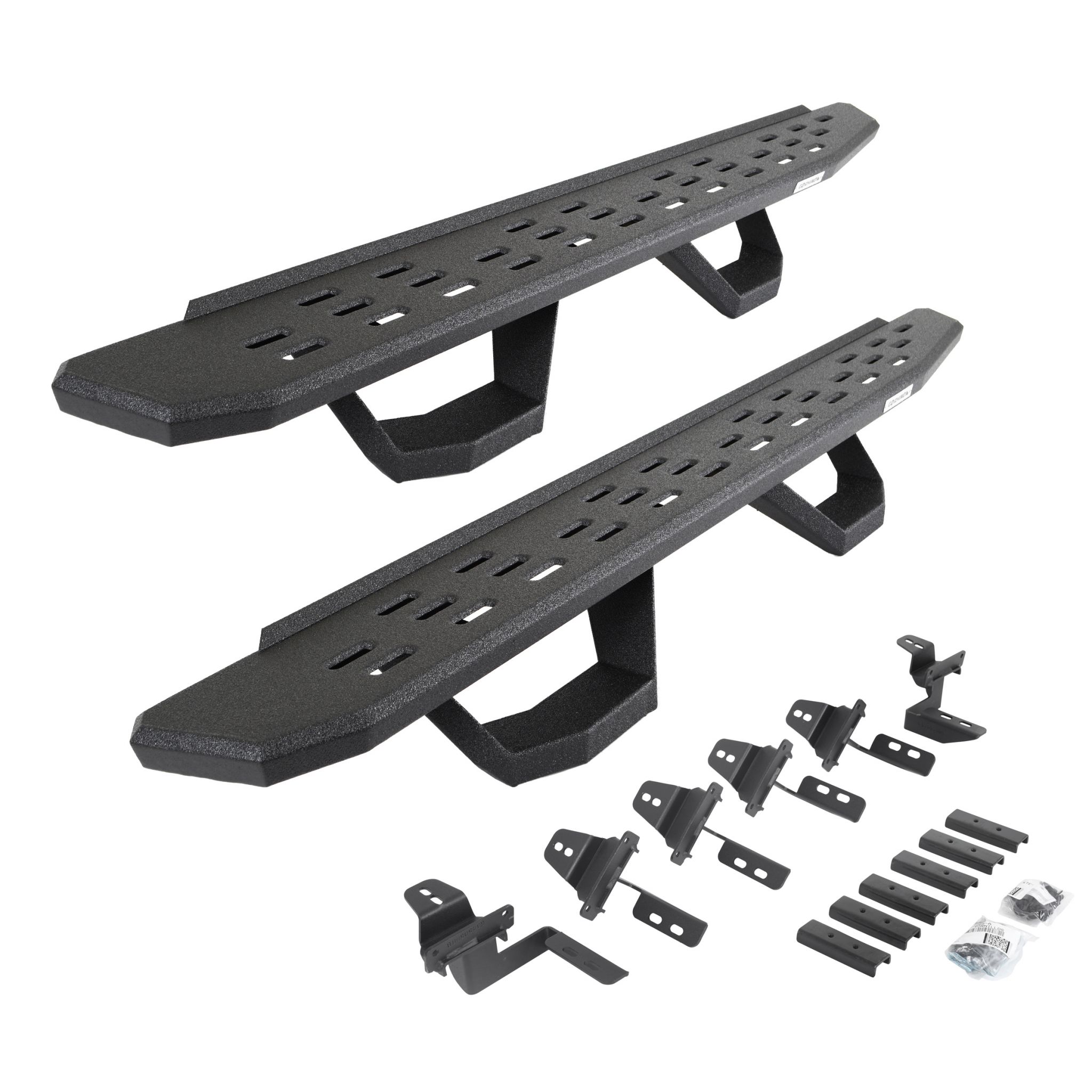 Go Rhino 6965056820T - RB30 Running Boards with Mounting Brackets & 2 Pairs of Drops Steps Kit - Protective Bedliner Coating