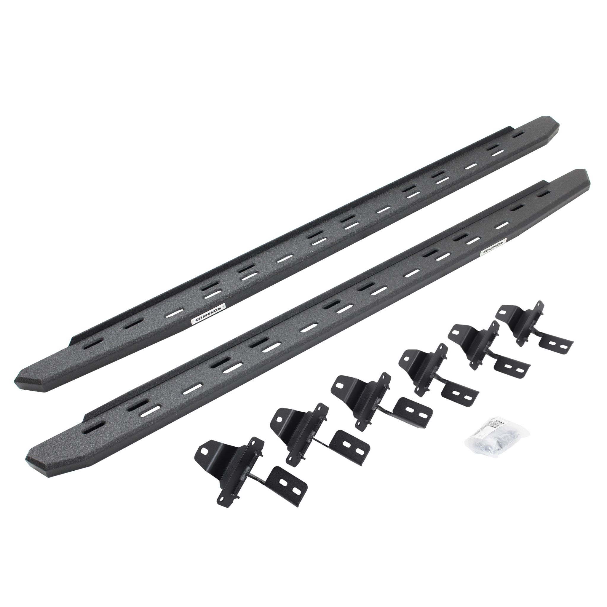 Go Rhino 69650673ST - RB30 Slim Line Running Boards with Mounting Bracket Kit - Protective Bedliner Coating
