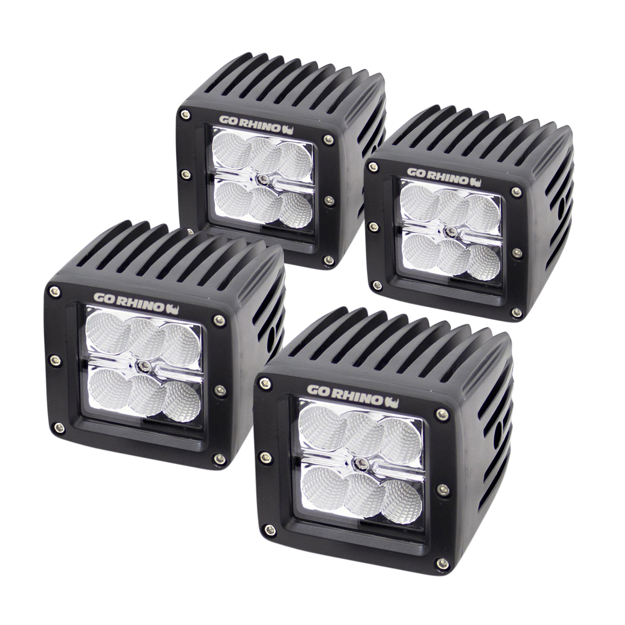 Go Rhino 751004 - Two Pair of 3" LED Cube Lights - Black Housing