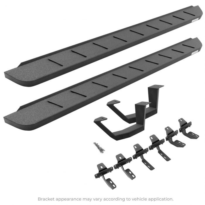 Go Rhino 6349264810T - RB10 Running Boards With Mounting Brackets & 1 Pair of Drop Steps Kit - Protective Bedliner Coating