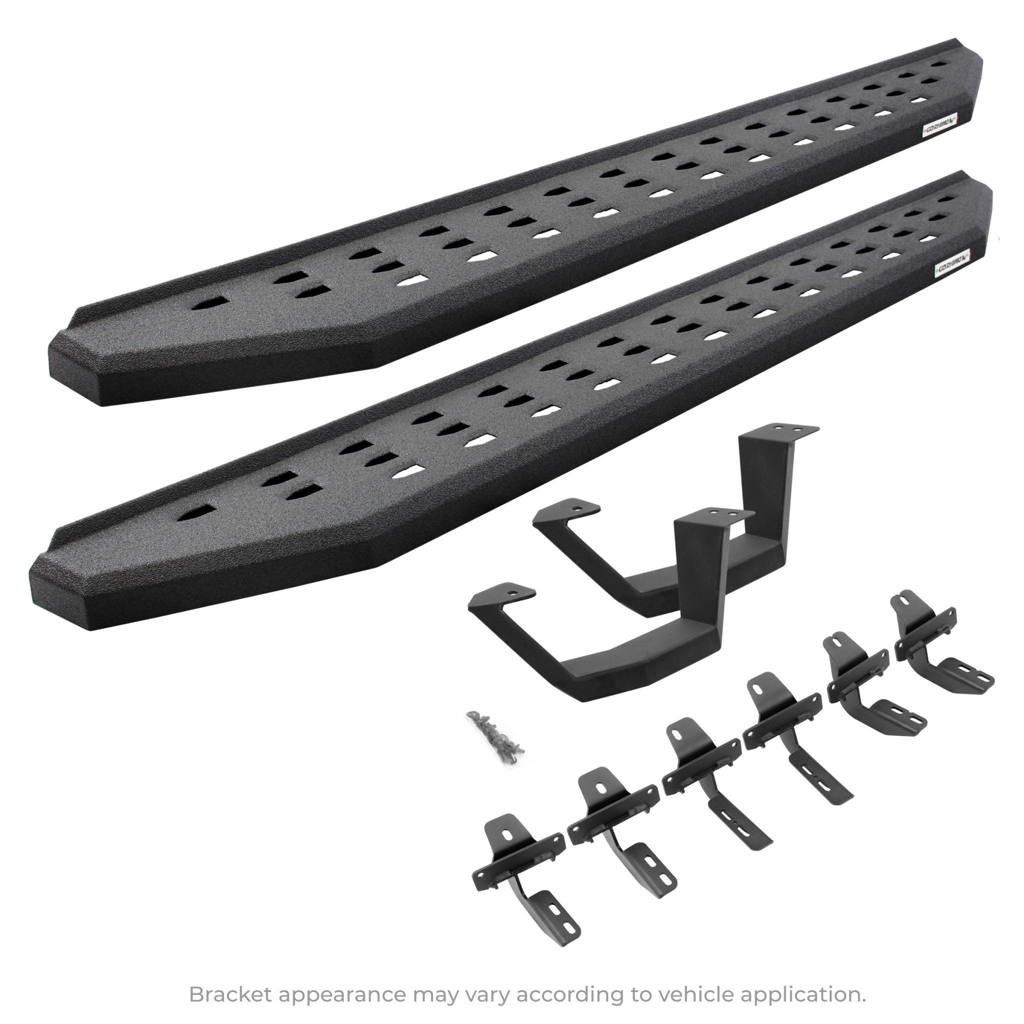 Go Rhino 6949274810T - RB20 Running Boards With Mounting Brackets & 1 Pair of Drop Steps Kit - Protective Bedliner Coating