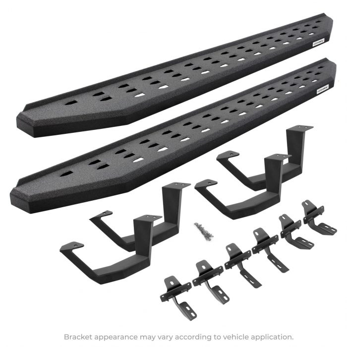 Go Rhino 6944158020T - RB20 Running Boards With Mounting Brackets & 2 Pairs of Drop Steps Kit - Protective Bedliner Coating