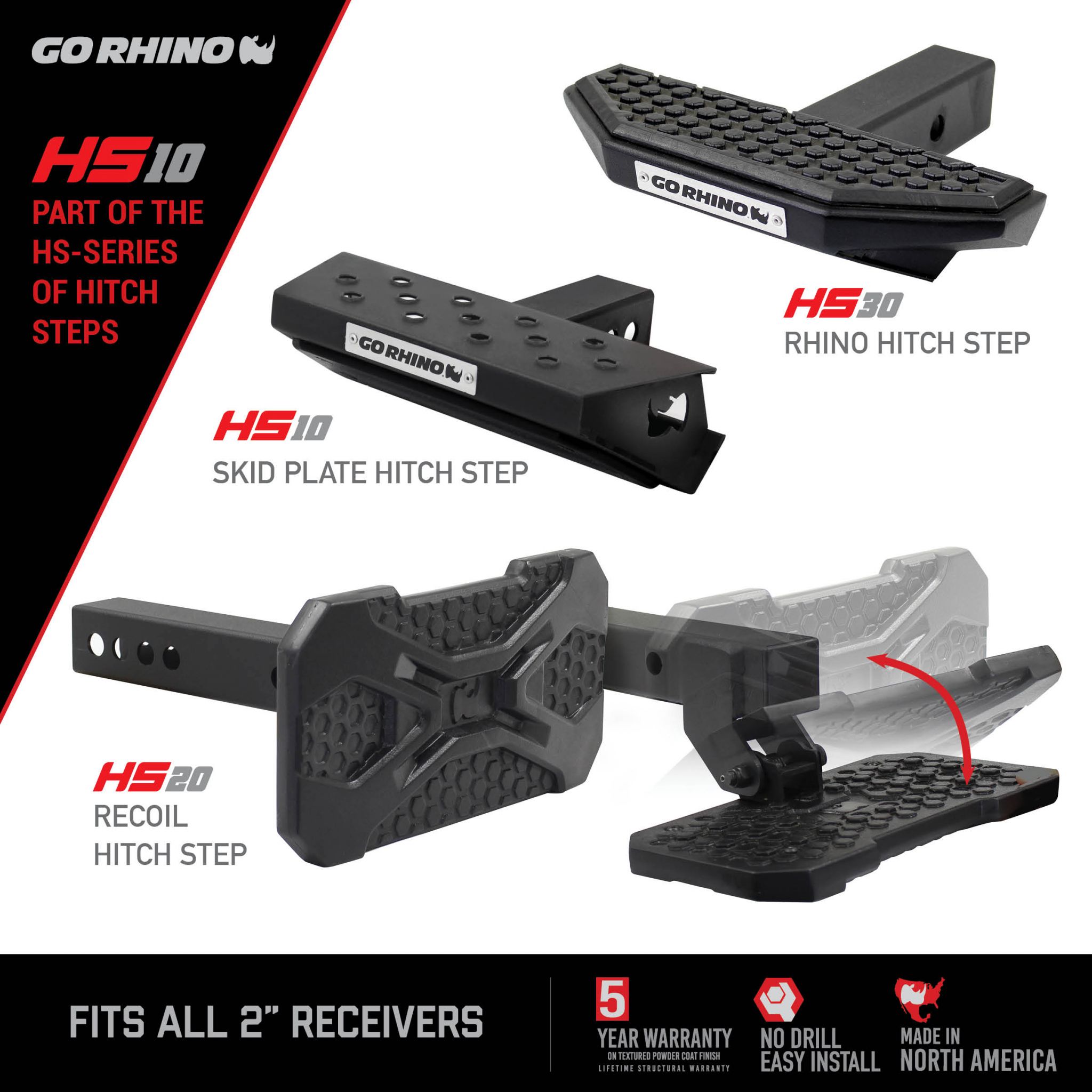 Go Rhino HS1012T - HS-10 Hitch Step - Textured Black