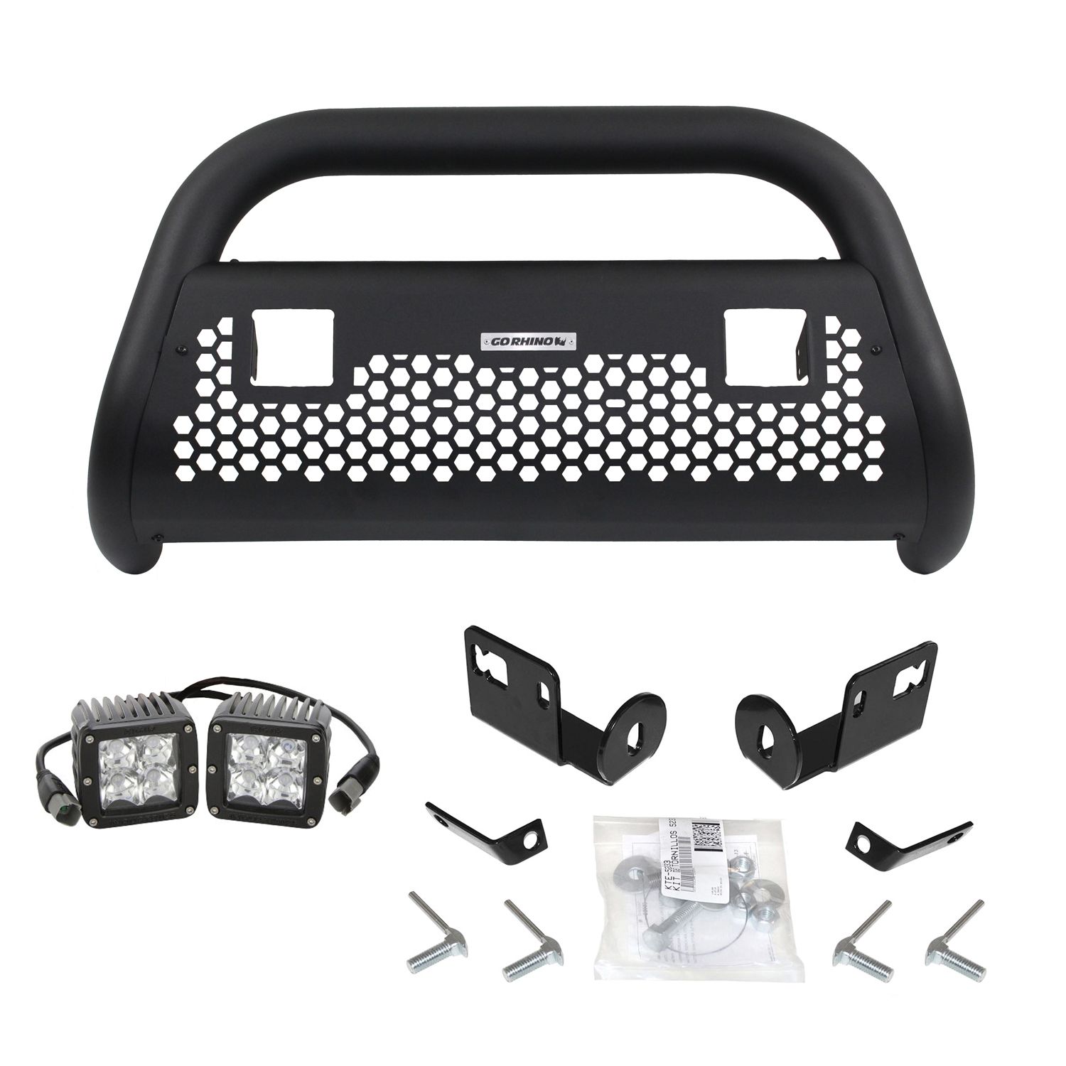 Go Rhino 55192T - RC2 LR Bull Bar with Mounting Bracket Kit and Two 3" Cube Lights - Textured Black