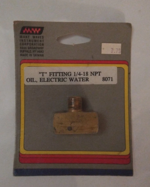 NEW OIL, ELECTRIC WATER "T" Fitting, 1/4-18NPT, MAKE WAVES, part # 8071