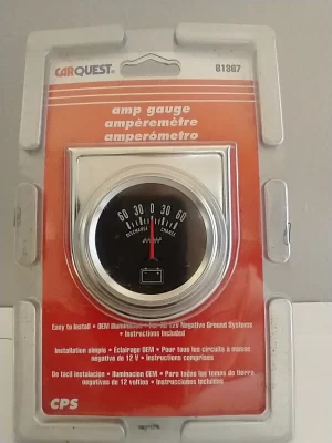 CarQuest / Make Waves 81367 90° Sweep 12V 60-0-60 Classic Chrome Ammeter Gauge