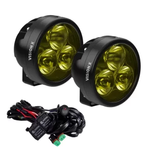 PAIR OF CANNON RACE 3 DRIVING LIGHTS SELECTIVE YELLOW W/ HARNESS