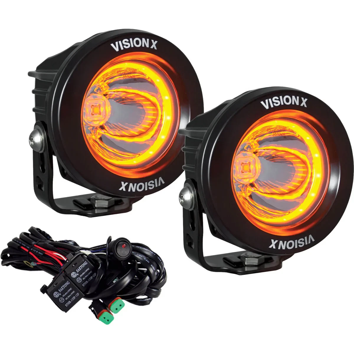 KIT OF TWO 3.7" OPTIMUS ROUND AMBER HALO SERIES PRIME BLACK 10-WATT LED LIGHT 1