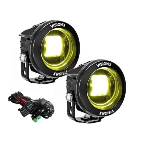 PAIR OF 3.7" ROUND MINI CANNONS SAE J583 FOG BEAM PATTERN W/ HARNESS