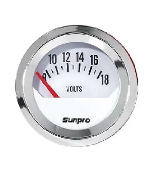 Sunpro 2" Voltmeter 8-18 V White, Chrome Bezel New CP8205 Authorized Distributor
