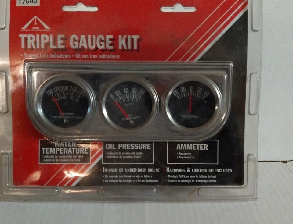 Accurate Instruments 17590 Triple Gauge Kit Water temp Oil pressure Ammeter NEW - Image 3