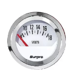 Sunpro 2" Voltmeter 8-18 V White, Chrome Bezel New CP8205 Authorized Distributo