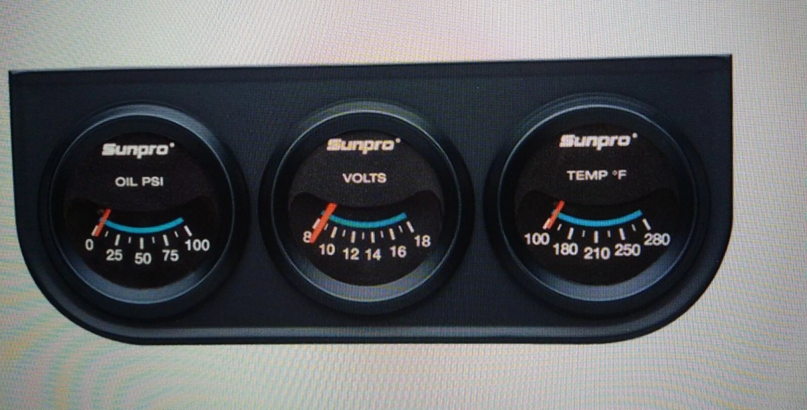 Sunpro Style Line Triple Gauge Kit~Black CP7994~ Oil PSI, Water Temp,Volt