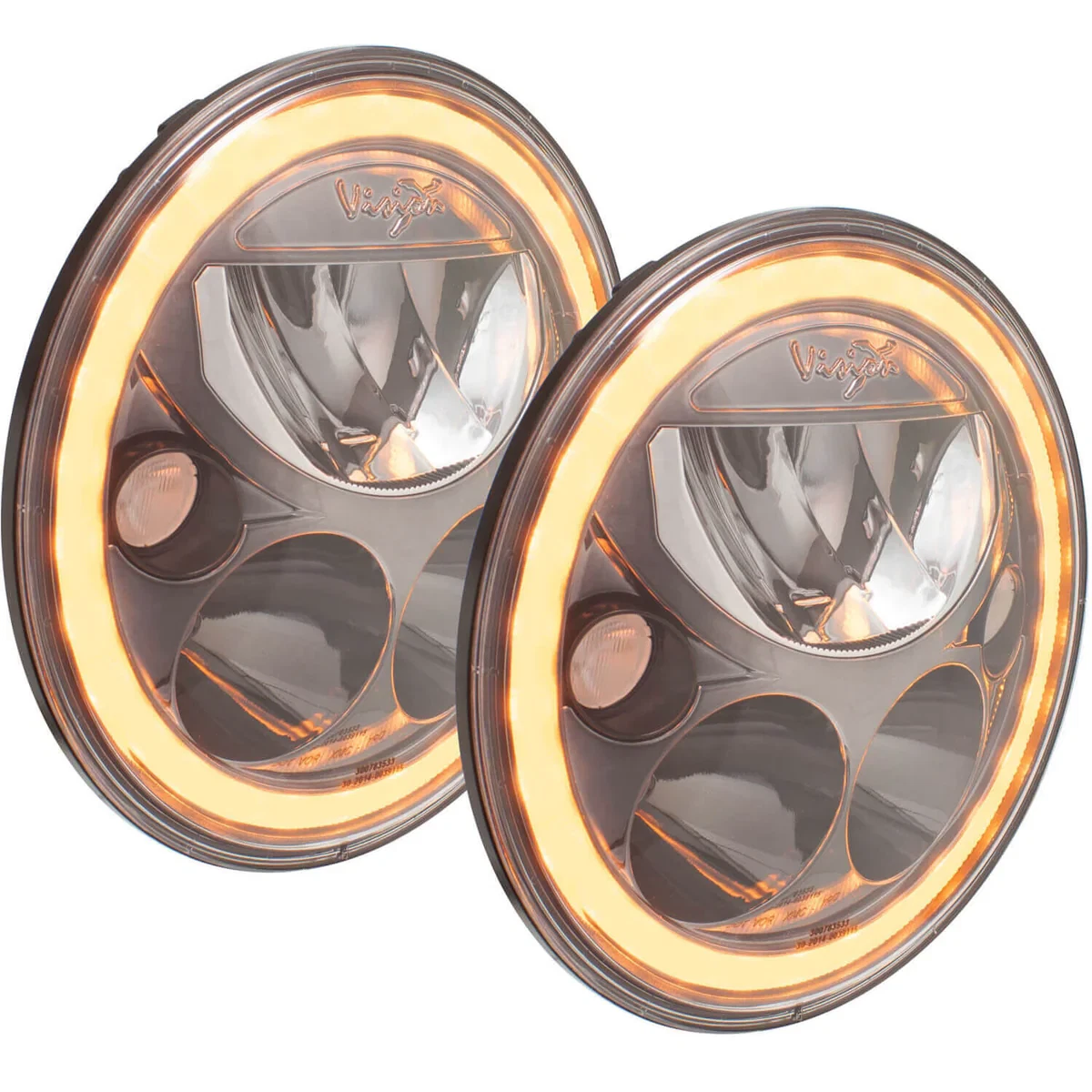 PAIR OF 7" ROUND AMBER HALO VX SERIES BLACK CHROME FACE LED HEADLIGHT W/ LOW-HIG